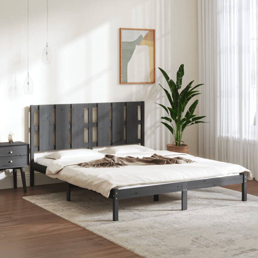 The Living Store Bedframe massief grenenhout grijs 160x200 cm Bedframe Bedframes Bed Bedbodem Ledikant Bed Frame Massief Houten Bedframe Slaapmeubel Tweepersoonsbed Bedden Bedbodems