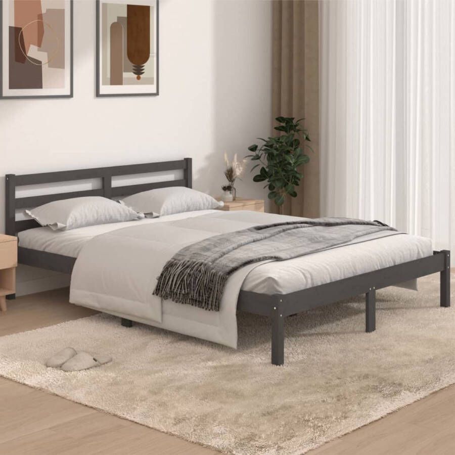 The Living Store Bedframe massief grenenhout grijs 140x190 cm Bedframe Bedframes Bed Bedbodem Ledikant Bed Frame Massief Houten Bedframe Slaapmeubel Bedden Bedbodems Ledikanten