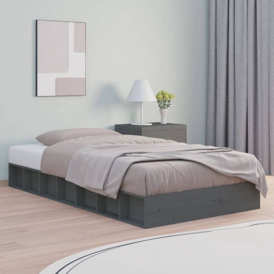 The Living Store Bedframe massief hout grijs 90x200 cm Bedframe Bedframes Bed Bedbodem Ledikant Bed Frame Massief Houten Bedframe Slaapmeubel Eenpersoonsbed Bedden Bedbodems