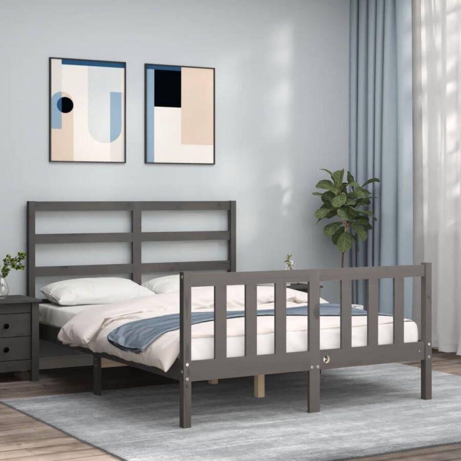 The Living Store Bedframe Grenenhout Grijs 205.5 x 145.5 x 100 cm Multiplex lattenbodem