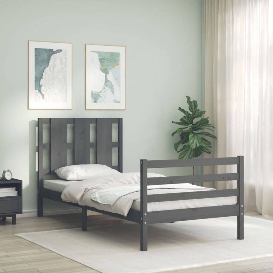 The Living Store Bedframe Grenenhout Grijs 205.5 x 95.5 x 100 cm Multiplex lattenbodem