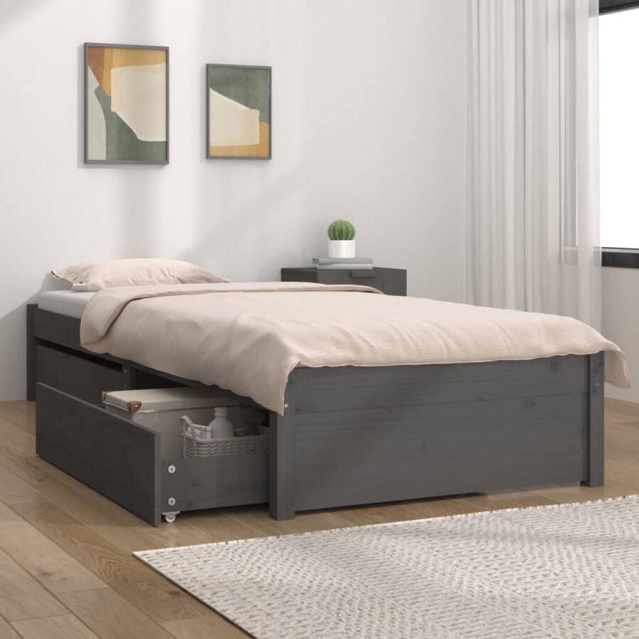 The Living Store Bedframe met lades grijs 90x200 cm Bedframe Bedframes Eenpersoonsbed Bed Bedombouw Ledikant Pallet Bedframe Ledikant Eenpersoonsbedden Bedden Bedombouwen
