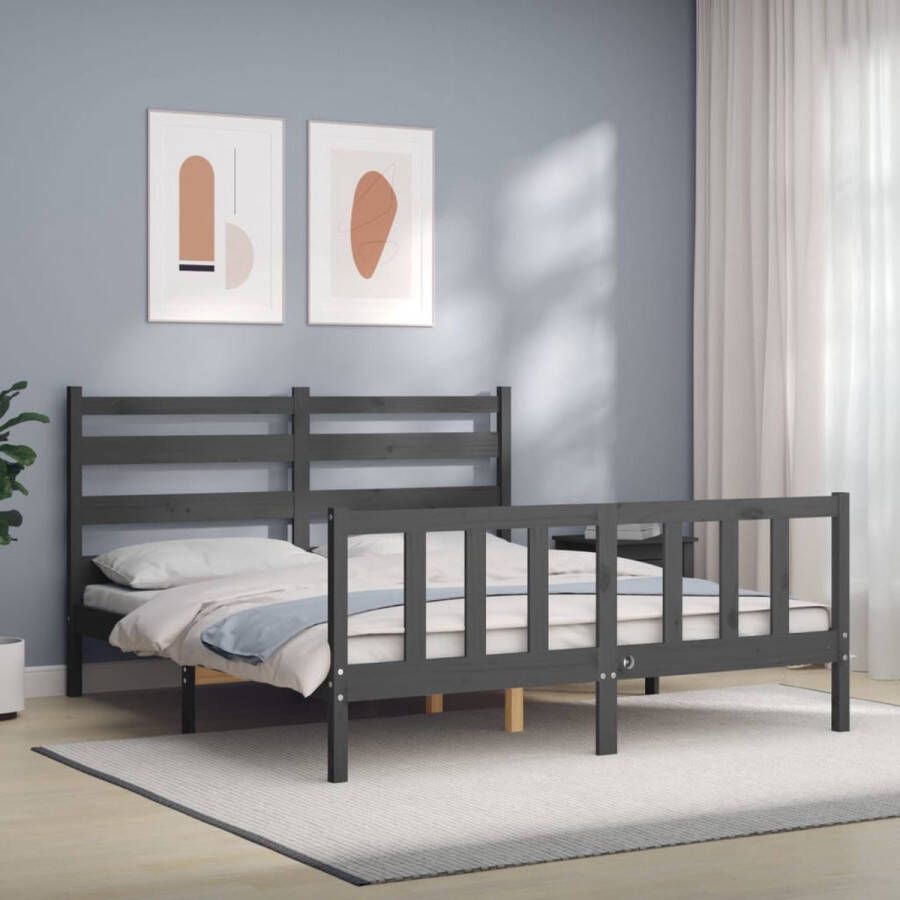 The Living Store Bedframe Grenenhout Grijs 206 x 165.5 x 100 cm Multiplex lattenbodem