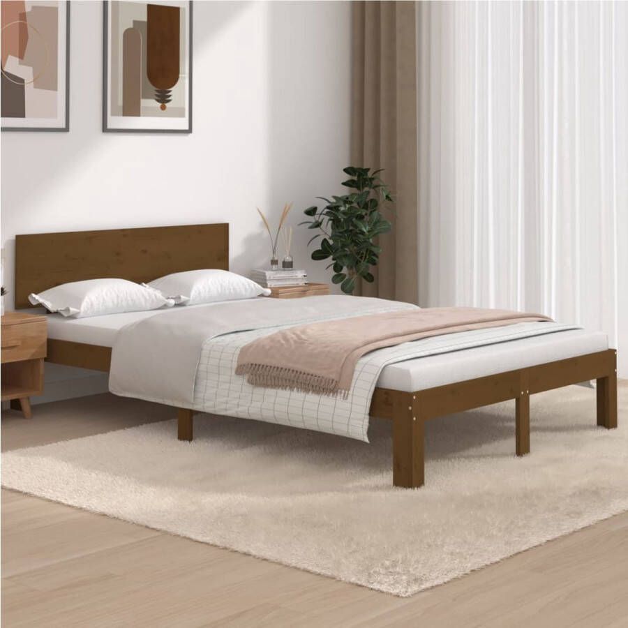 The Living Store Bedframe massief grenenhout honingbruin 120x200 cm Bedframe Bedframes Bed Bedbodem Ledikant Bed Frame Massief Houten Bedframe Slaapmeubel Tweepersoonsbed Bedden Bedbodems