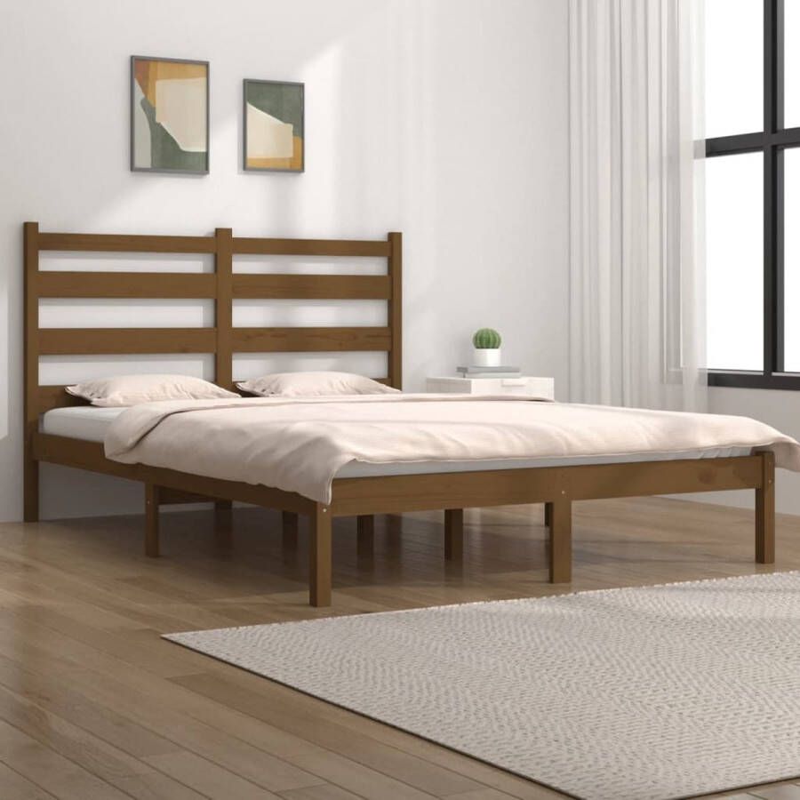 The Living Store Bedframe grenenhout honingbruin 120x190 cm 4FT Small Double Bedframe Bedframes Tweepersoonsbed Bed Bedombouw Dubbel Bed Frame Bed Frame Ledikant Houten Bedframe Slaapmeubel