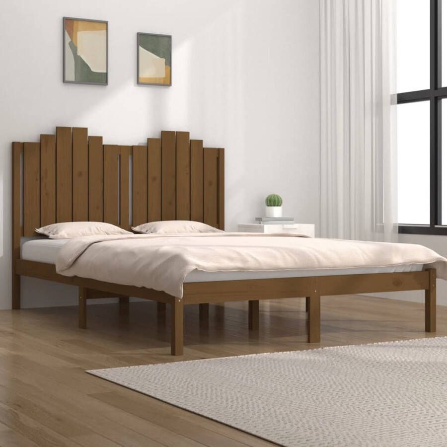 The Living Store Bedframe grenenhout honingbruin 120x190 cm 4FT Small Double Bedframe Bedframes Tweepersoonsbed Bed Bedden Bedombouw Dubbel Bed Frame Bed Frame Ledikant Houten Bedframe