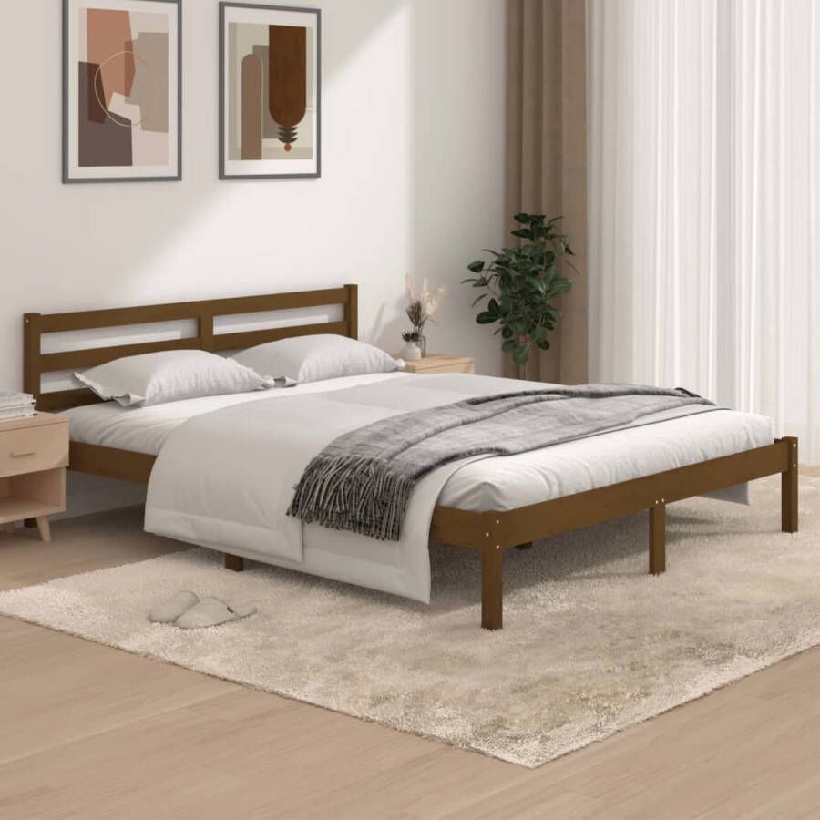 The Living Store Bedframe grenenhout honingbruin 150x200 cm 5FT King Size Bedframe Bedframes Bed Bedbodem Ledikant Bed Frame Massief Houten Bedframe Slaapmeubel Bedden Bedbodems Ledikanten - Foto 1