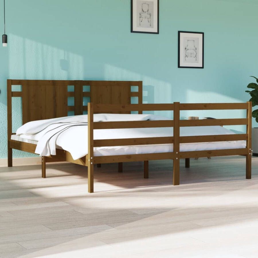 The Living Store Bedframe grenenhout honingbruin 150x200 cm 5FT King Size Bedframe Bedframes Bed Bedbodem Ledikant Bed Frame Massief Houten Bedframe Slaapmeubel Tweepersoonsbed Bedden Bedbodems