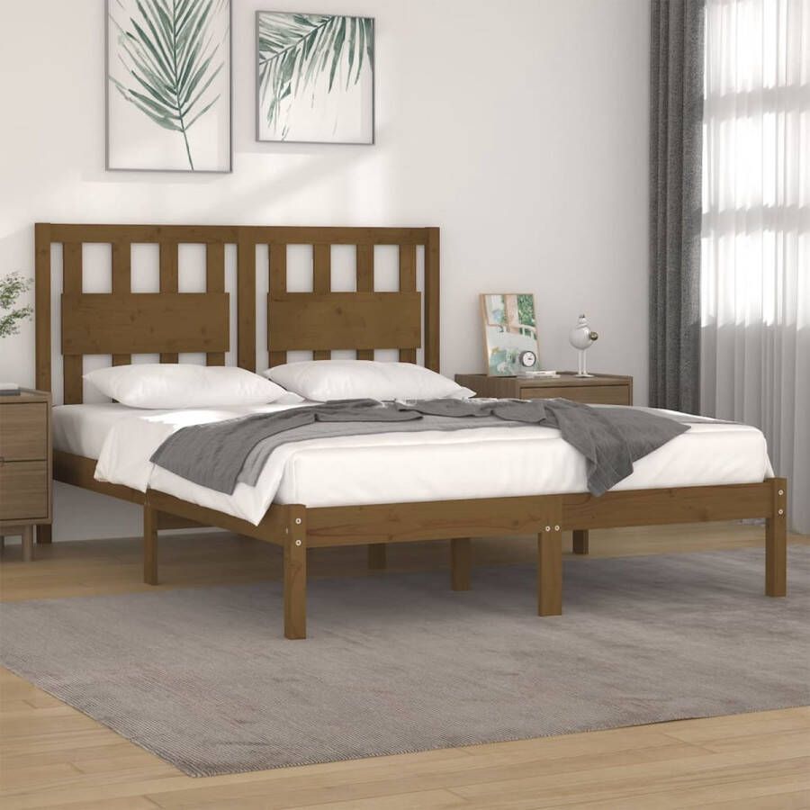 The Living Store Bedframe grenenhout honingbruin 150x200 cm 5FT King Size Bedframe Bedframes Tweepersoonsbed Bed Bedombouw Dubbel Bed Frame Bed Frame Ledikant Houten Bedframe Tweepersoonsbedden