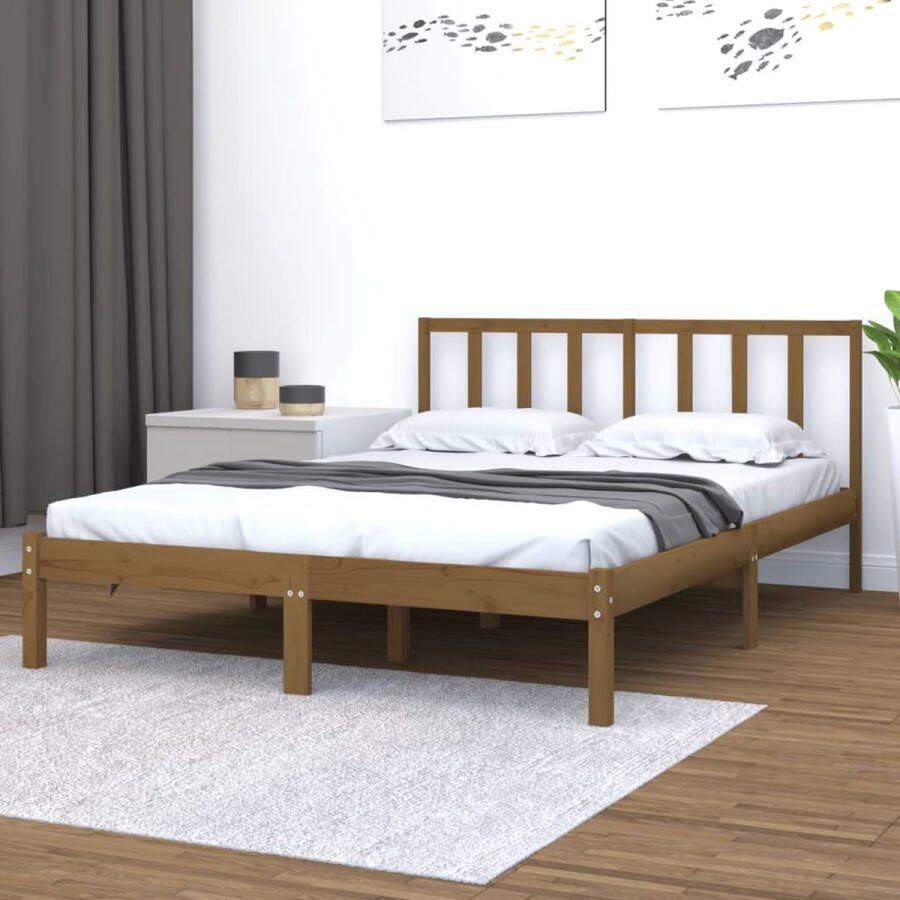 The Living Store Bedframe massief hout honingbruin 150x200 cm 5FT King Size Bedframe Bedframes Tweepersoonsbed Bed Bedombouw Dubbel Bed Frame Bed Frame Ledikant Bedframe Met Hoofdeinde Tweepersoonsbedden - Foto 5