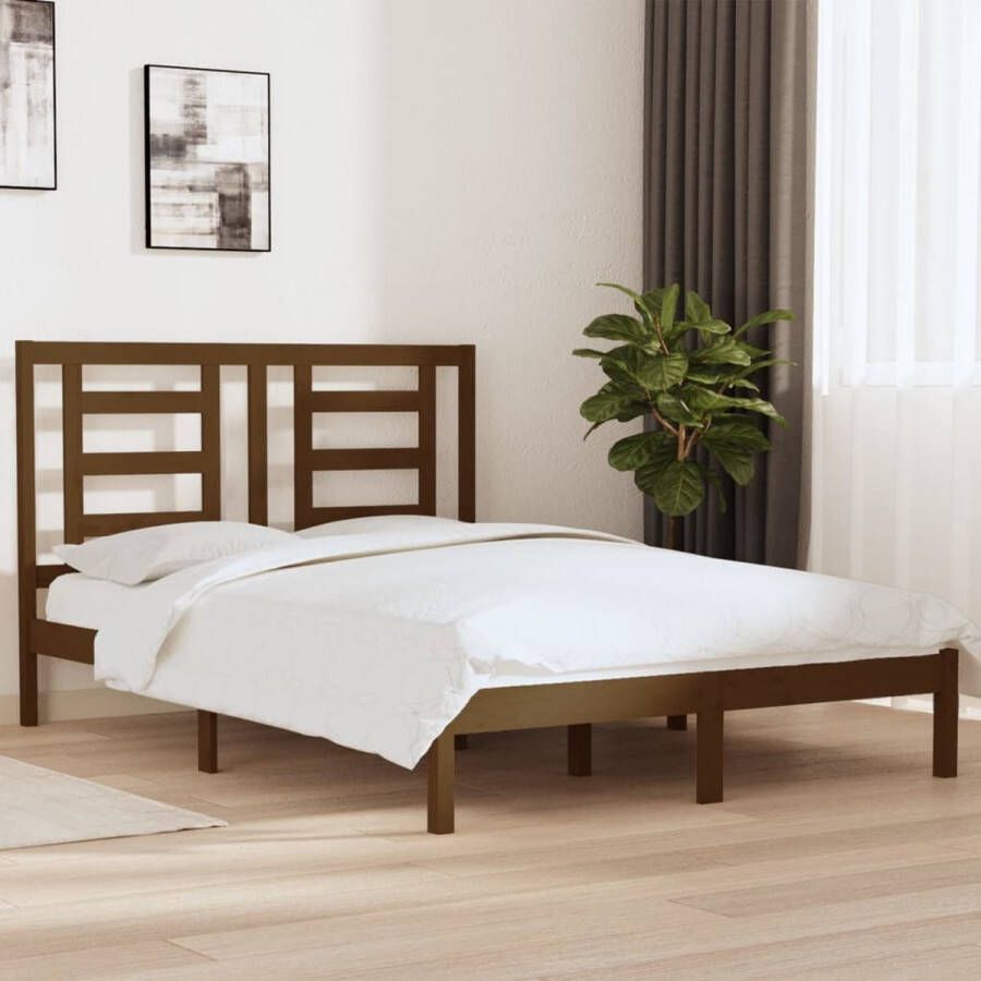 The Living Store Bedframe grenenhout honingbruin 150x200 cm 5FT King Size Bedframe Bedframes Bed Bedbodem Ledikant Bed Frame Massief Houten Bedframe Slaapmeubel Tweepersoonsbed Bedden Bedbodems
