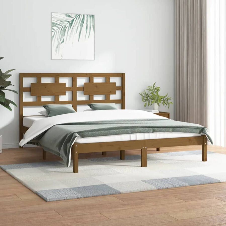 The Living Store Bedframe grenenhout honingbruin 180x200 cm 6FT Super King Bedframe Bedframes Tweepersoonsbed Bed Bedombouw Dubbel Bed Frame Bed Frame Ledikant Houten Bedframe Tweepersoonsbedden