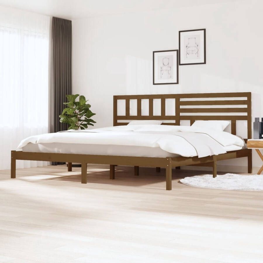 The Living Store Bedframe grenenhout honingbruin 180x200 cm 6FT Super King Bedframe Bedframes Eenpersoonsbed Bed Bedombouw Frame Bed Frame Ledikant Bedframe Met Hoofdeinde Eenpersoonsbedden Bedden