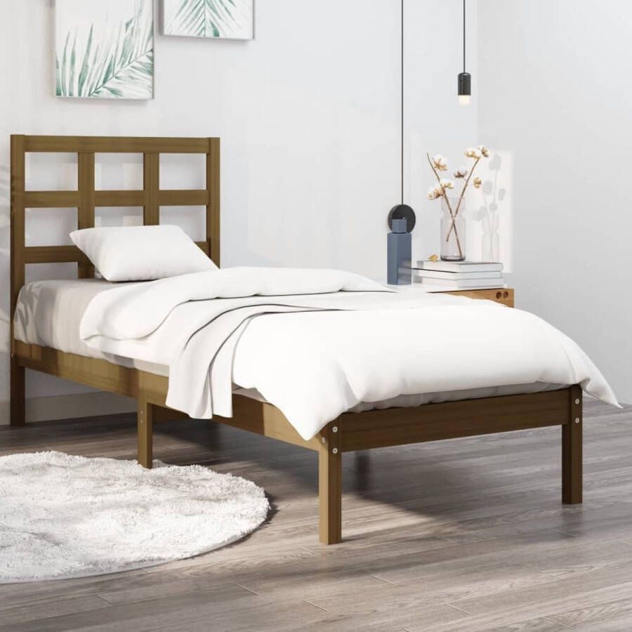 The Living Store Bedframe massief hout honingbruin 100x200 cm Bedframe Bedframes Eenpersoonsbed Bed Bedombouw Ledikant Houten Bedframe Eenpersoonsbedden Bedden Bedombouwen Ledikanten