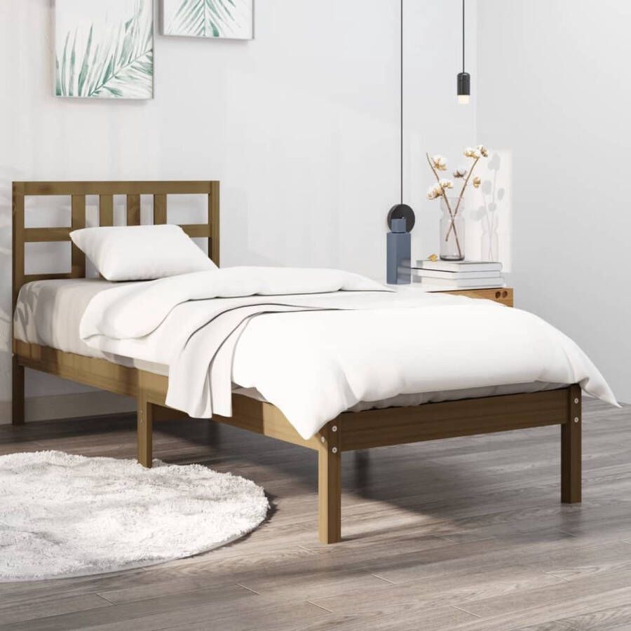 The Living Store Bedframe massief hout honingbruin 90x200 cm Bedframe Bedframes Eenpersoonsbed Bed Bedombouw Ledikant Houten Bedframe Eenpersoonsbedden Bedden Bedombouwen Ledikanten