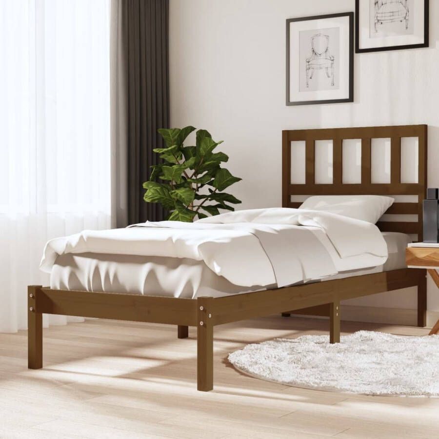 The Living Store Bedframe grenenhout honingbruin 75x190 cm 2FT6 Small Single Bedframe Bedframes Eenpersoonsbed Bed Bedombouw Frame Bed Frame Ledikant Bedframe Met Hoofdeinde Eenpersoonsbedden Bedden