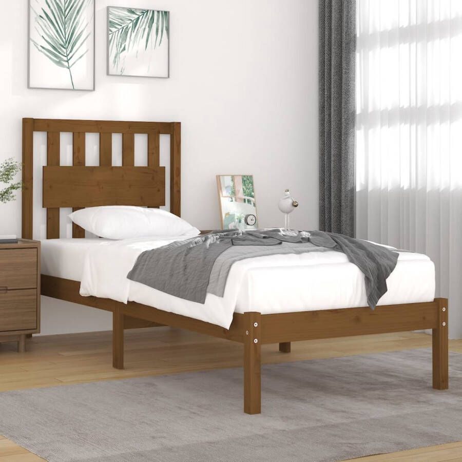 The Living Store Bedframe grenenhout honingbruin 75x190 cm 2FT6 Small Single Bedframe Bedframes Eenpersoonsbed Bed Bedombouw Enkel Bed Frame Bed Frame Ledikant Houten Bedframe Slaapmeubel