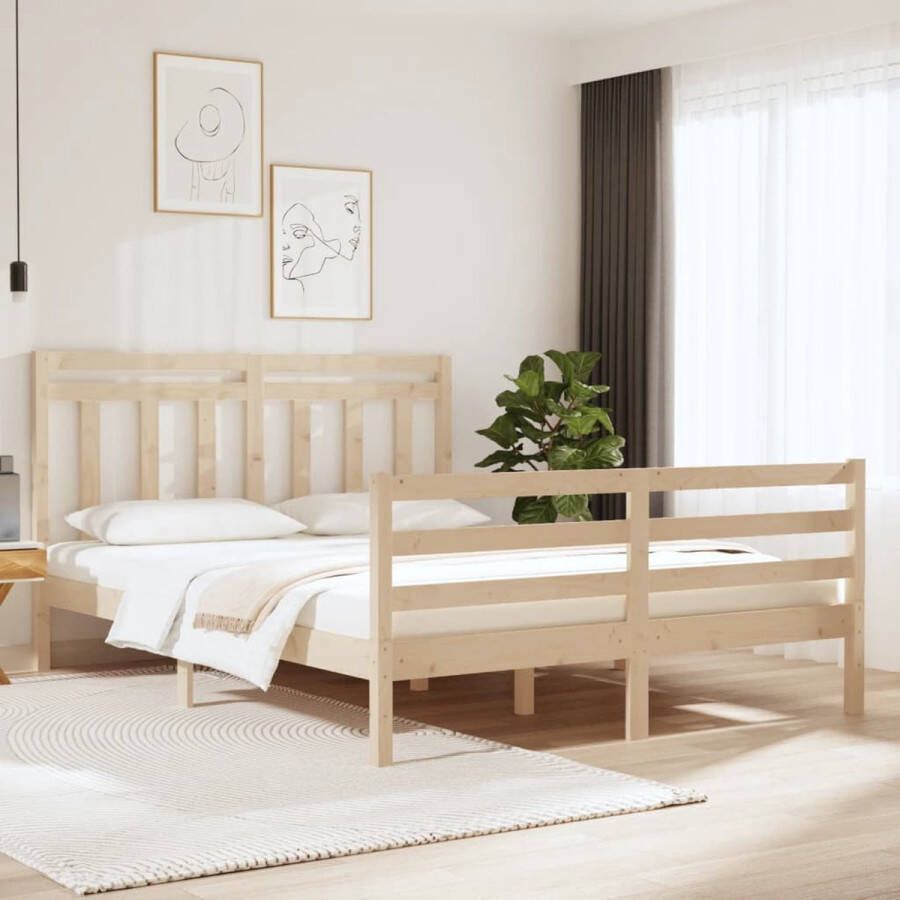 The Living Store Bedframe massief hout 135x190 cm 4FT6 Double Bedframe Bedframes Tweepersoonsbed Bed Bedombouw Dubbel Bed Frame Bed Frame Ledikant Houten Bedframe Tweepersoonsbedden