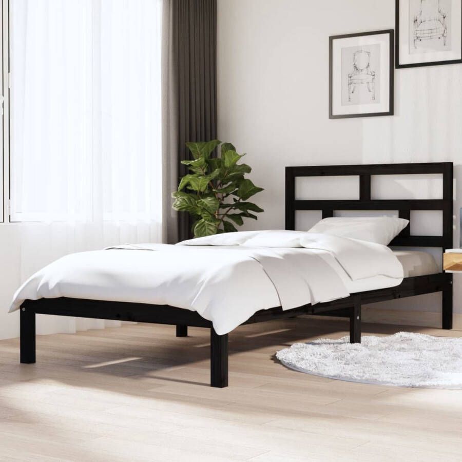 The Living Store Bedframe massief grenenhout zwart 100x200 cm Bedframe Bedframes Bed Bedbodem Ledikant Bed Frame Massief Houten Bedframe Slaapmeubel Eenpersoonsbed Bedden Bedbodems - Foto 2