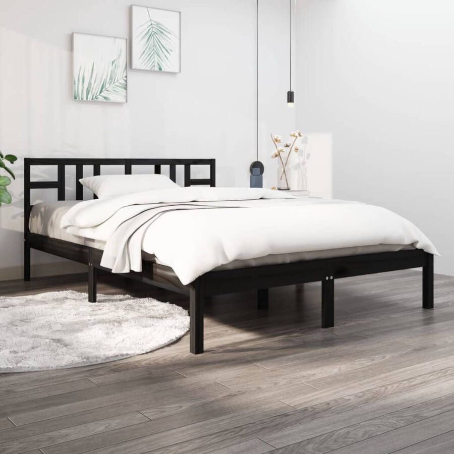 The Living Store Bedframe Grenenhout King Size 150x200 cm Zwart