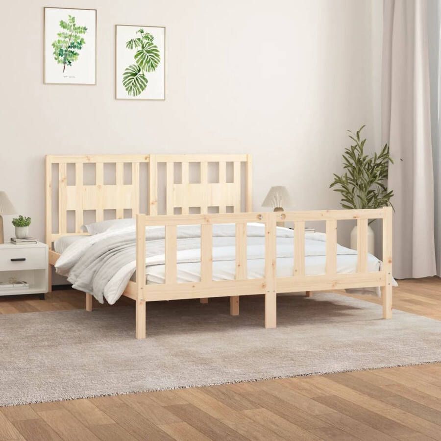 The Living Store Bedframe Grenenhout King Size 205.5 x 155.5 x 69.5 cm Natuurlijk materiaal - Foto 1