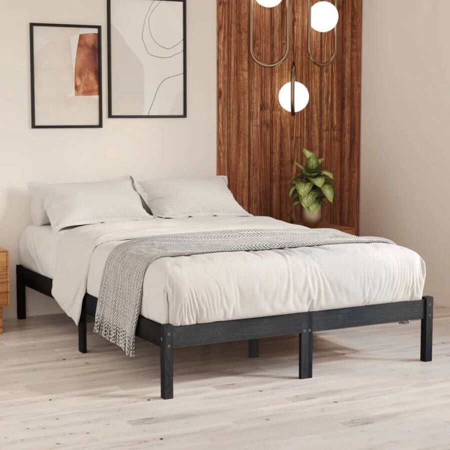 The Living Store Bedframe Grenenhout King Size Grijs 205.5 x 155.5 x 31 cm Montage vereist