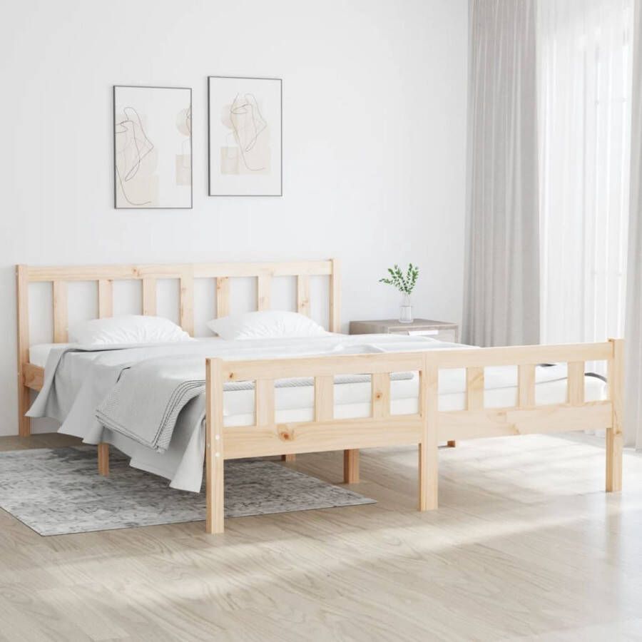 The Living Store Bedframe Grenenhout Klassiek design 140x200 cm Onbehandeld