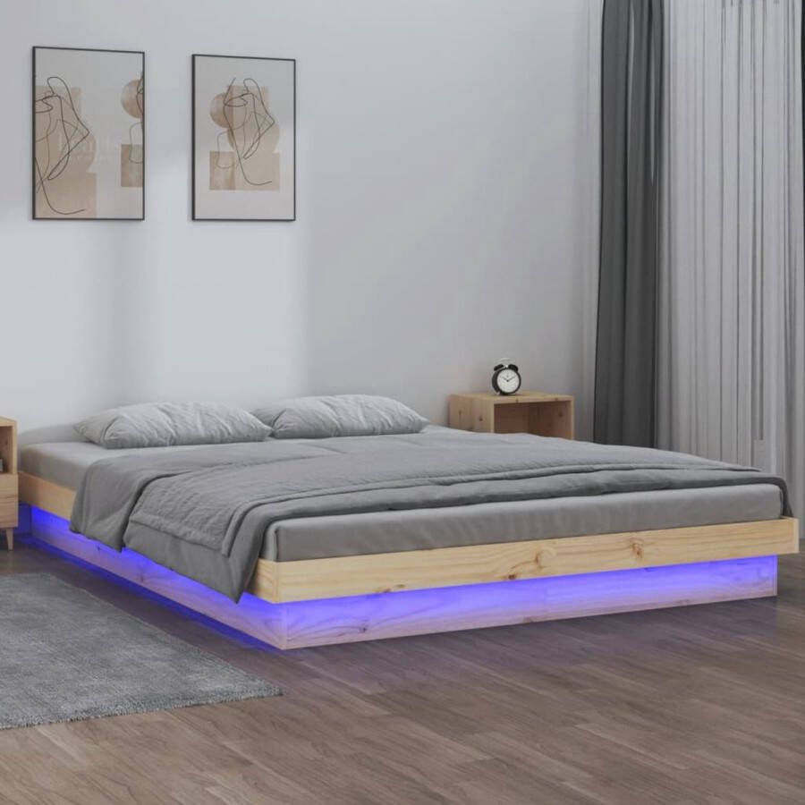 The Living Store Bedframe Grenenhout Kleurrijke LED-verlichting 120x200 cm