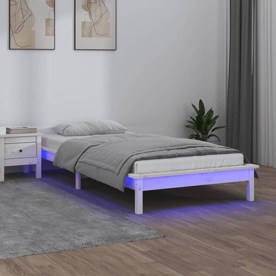 The Living Store Bedframe LED massief hout wit 100x200 cm Bedframe Bedframes Slaapkamermeubel Bedbasis Platformbed Bedplatform Palletbed Bedstee Eenpersoonsbed Bed Met LED Bedframe Met LED