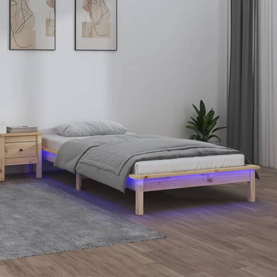 The Living Store Bedframe Grenenhout LED Verlichting 212x111.5x26 cm Geschikt voor 100x200cm matras Rustiek design