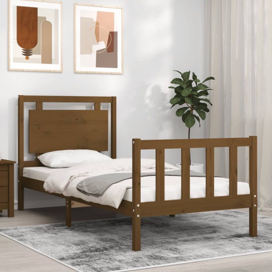 The Living Store Bedframe met hoofdbord hout honingbruin 2FT6 Small Single Bedframe Bedframes Bed Eenpersoonsbed Slaapkamermeubel Houten Bedframe Houten Bed Bedbodem Massief Houten Bedframe Ledikant Bedframe Met Hoofdeinde - Foto 7