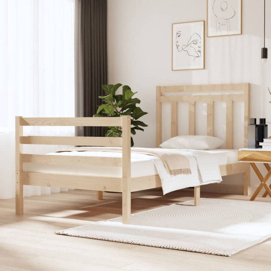The Living Store Bedframe Grenenhout Massief 195.5 x 80.5 x 69.5 cm Small Single Montage vereist