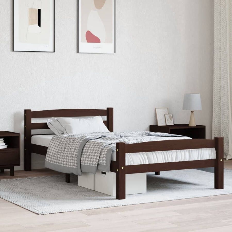 The Living Store Bedframe massief grenenhout donkerbruin 100x200 cm Bedframe Bed Frame Bed Frames Bed Bedden 1-persoonsbed 1-persoonsbedden Eenpersoons Bed