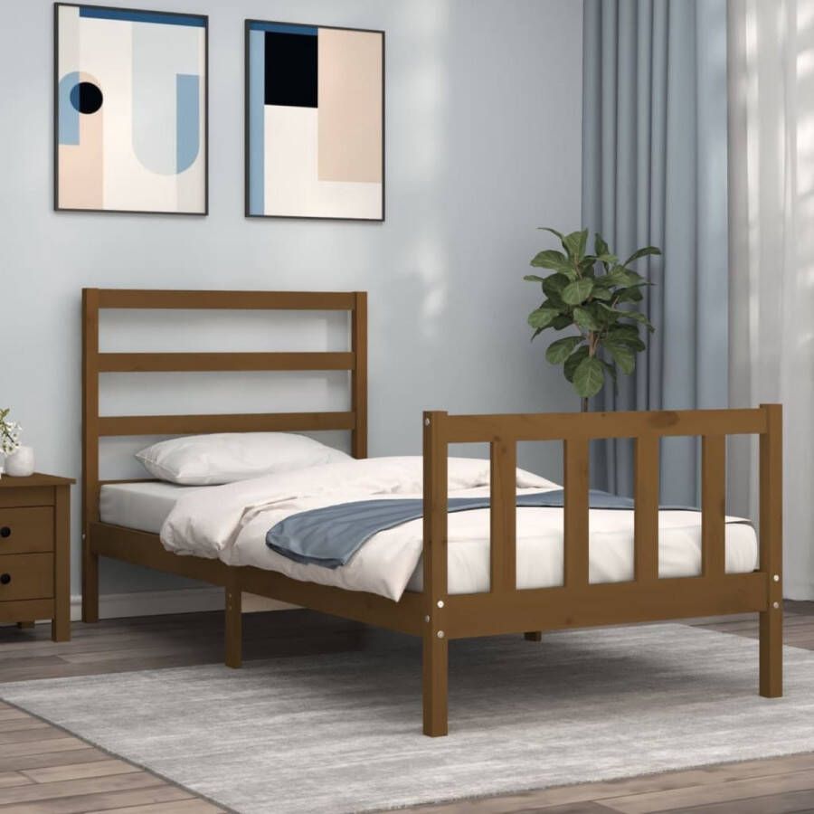 The Living Store Bedframe met hoofdbord massief hout honingbruin 90x200 cm Bedframe Bedframes Bed Eenpersoonsbed Slaapkamermeubel Houten Bedframe Houten Bed Bedbodem Massief Houten Bedframe Ledikant Bedframe Met Hoofdeinde - Foto 6