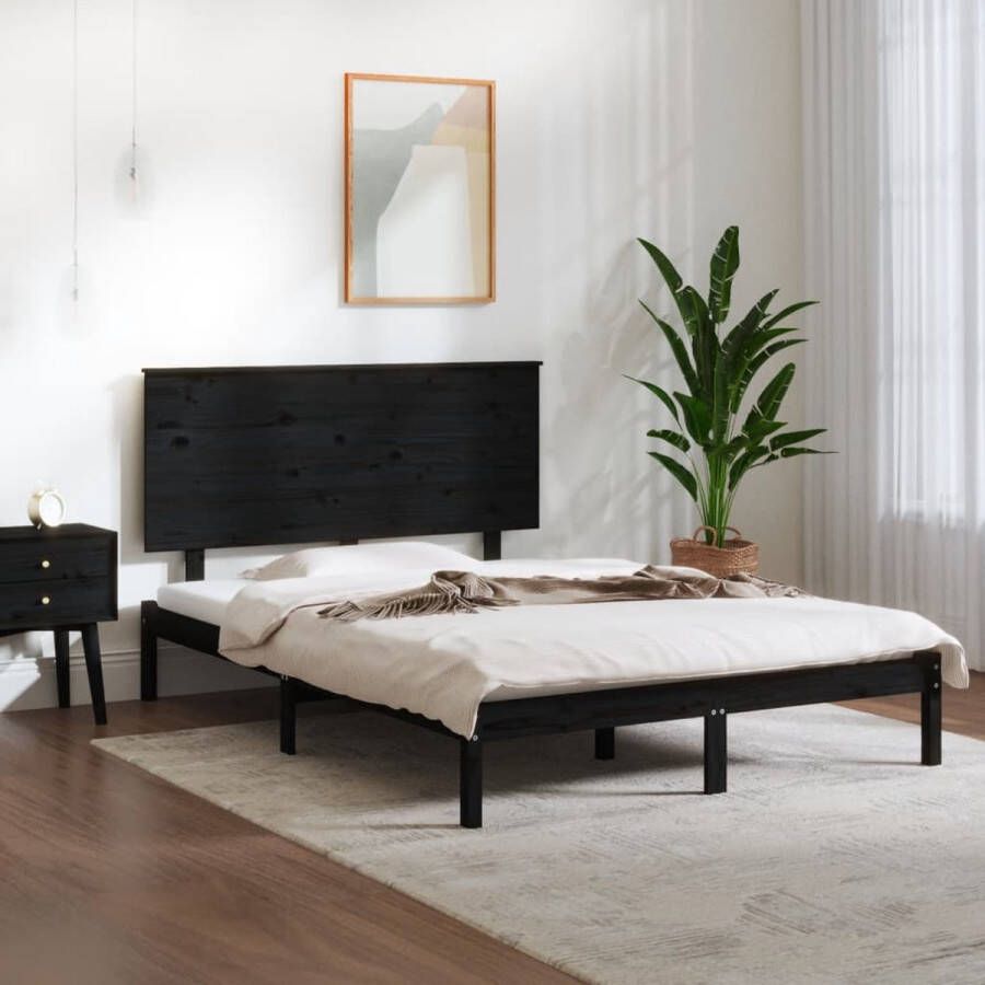 The Living Store Bedframe Grenenhout Modern Slaapkamer 140x200cm Zwart