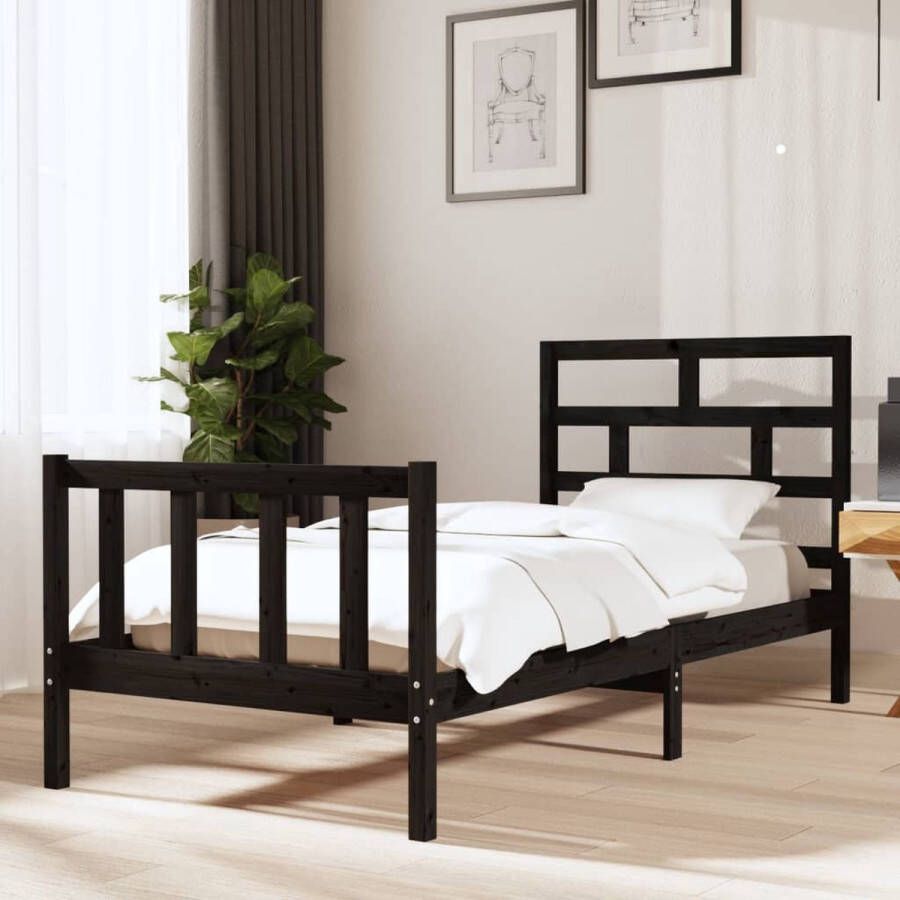 The Living Store Bedframe Grenenhout Modern Slaapkamermeubels 205.5 x 95.5 x 69.5 cm (L x B x H) Zwart