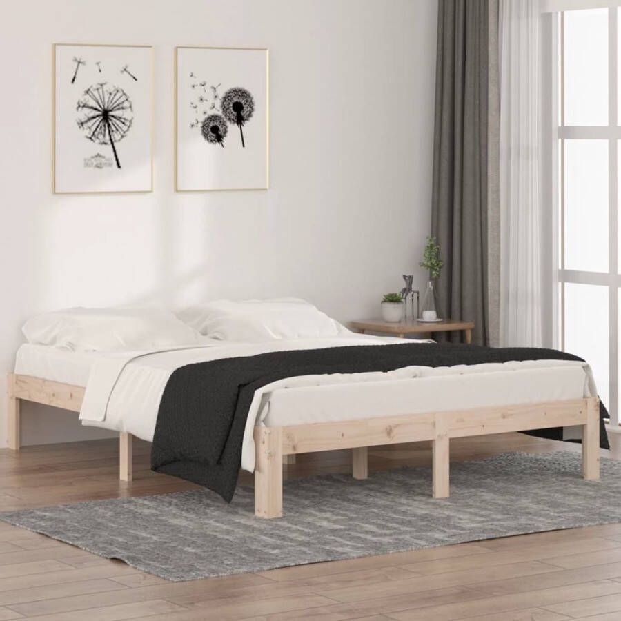 The Living Store Bedframe Grenenhout Moderne Slaapkamer Afmetingen- 193.5 x 143.5 x 30 cm Stabiel en Stijlvol