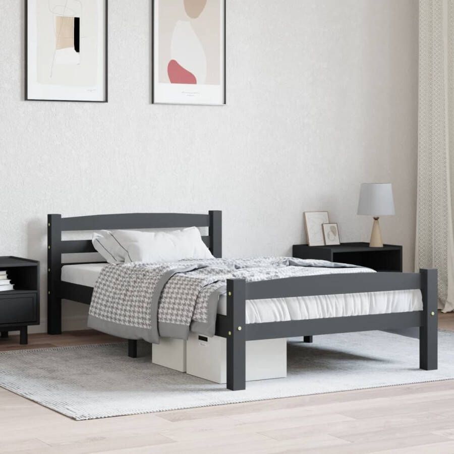 The Living Store Bedframe massief grenenhout donkergrijs 100x200 cm Bedframe Bed Frame Bed Frames Bed Bedden 1-persoonsbed 1-persoonsbedden Eenpersoons Bed