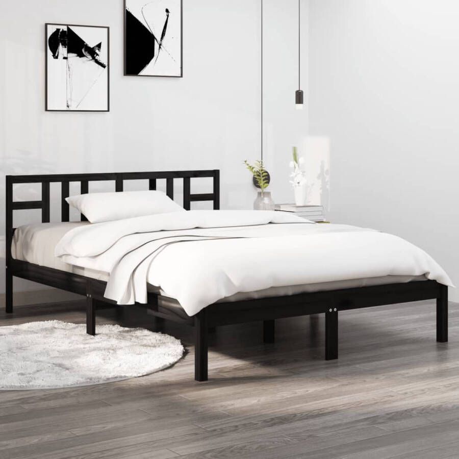 The Living Store Bedframe massief hout zwart 140x190 cm Bedframe Bedframes Tweepersoonsbed Bed Bedombouw Dubbel Bed Frame Bed Frame Ledikant Houten Bedframe Tweepersoonsbedden