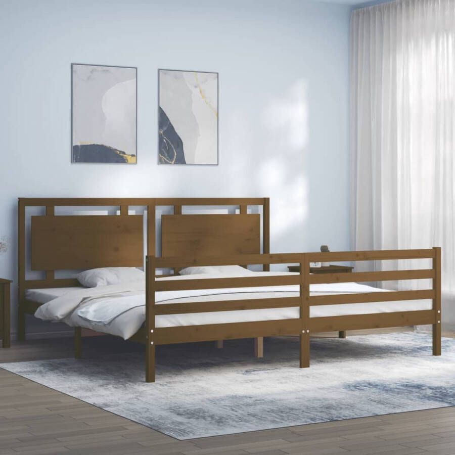 The Living Store Bedframe Grenenhout Multiplex lattenbodem 205.5 x 185.5 cm Honingbruin