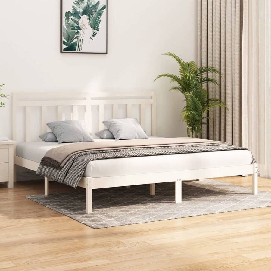 The Living Store Bedframe Grenenhout Super King Wit 205.5 x 185.5 x 31 cm Multiplex lattenbodem