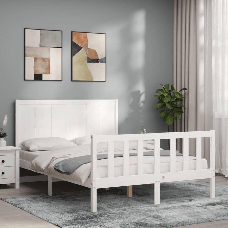 The Living Store Bedframe met hoofdbord massief hout wit 4FT Small Double Bedframe Bedframes Bed Tweepersoonsbed Slaapkamermeubel Houten Bedframe Houten Bed Bedbodem Massief Houten Bedframe Ledikant Bedframe Met Hoofdeinde - Foto 4