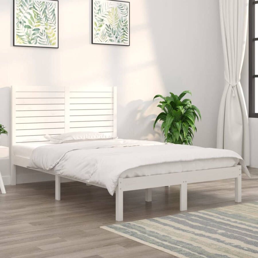 The Living Store Bedframe Grenenhout Wit 195.5 x 126 x 100 cm 4FT Small Double Max 150 karakters Houten Bedframe Grenenhout Bedframe Wit Bedframe Klein Tweepersoons Bed Stapelbare Boxspring