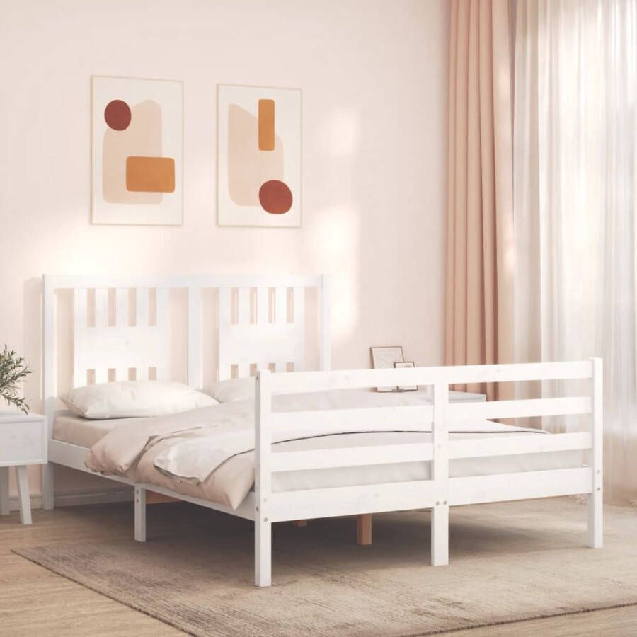 The Living Store Bedframe Grenenhout Wit 195.5 x 145.5 x 100 cm Multiplex Lattenbodem