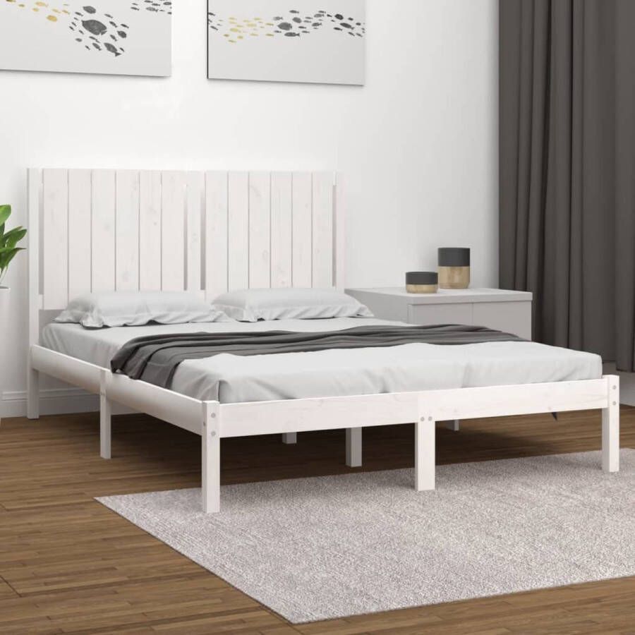 The Living Store Bedframe massief grenenhout wit 140x190 cm Bedframe Bedframes Bed Bedbodem Ledikant Bed Frame Massief Houten Bedframe Slaapmeubel Tweepersoonsbed Bedden Bedbodems - Foto 2