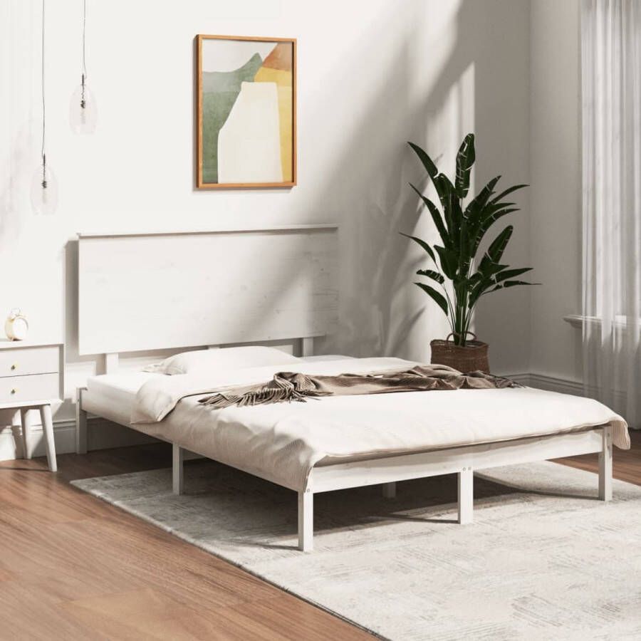 The Living Store Bedframe massief grenenhout wit 140x190 cm Bedframe Bedframes Bed Bedbodem Ledikant Bed Frame Massief Houten Bedframe Slaapmeubel Tweepersoonsbed Bedden Bedbodems