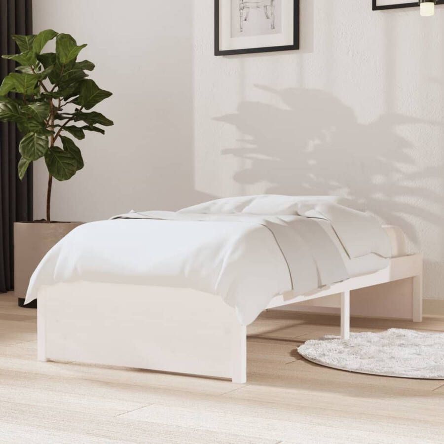 The Living Store Bedframe Grenenhout Wit 195.5 x 80.5 x 31 cm 75 x 190 cm