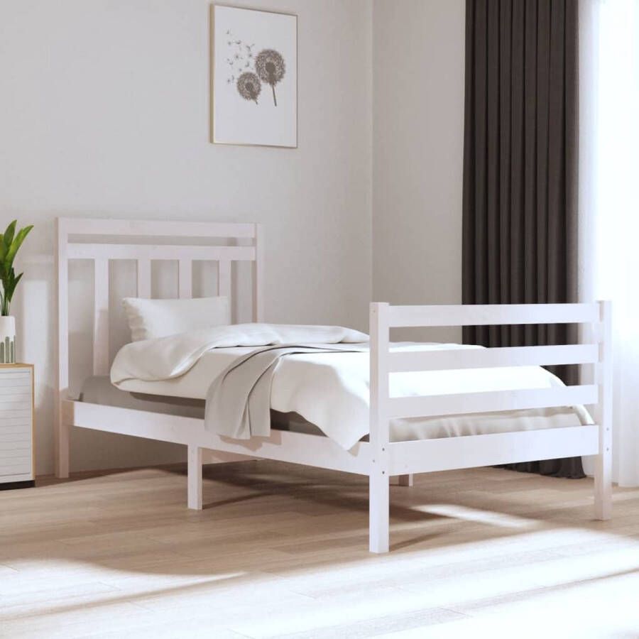 The Living Store Bedframe Grenenhout Wit 195.5 x 80.5 x 69.5 cm Multiplex Lattenbodem