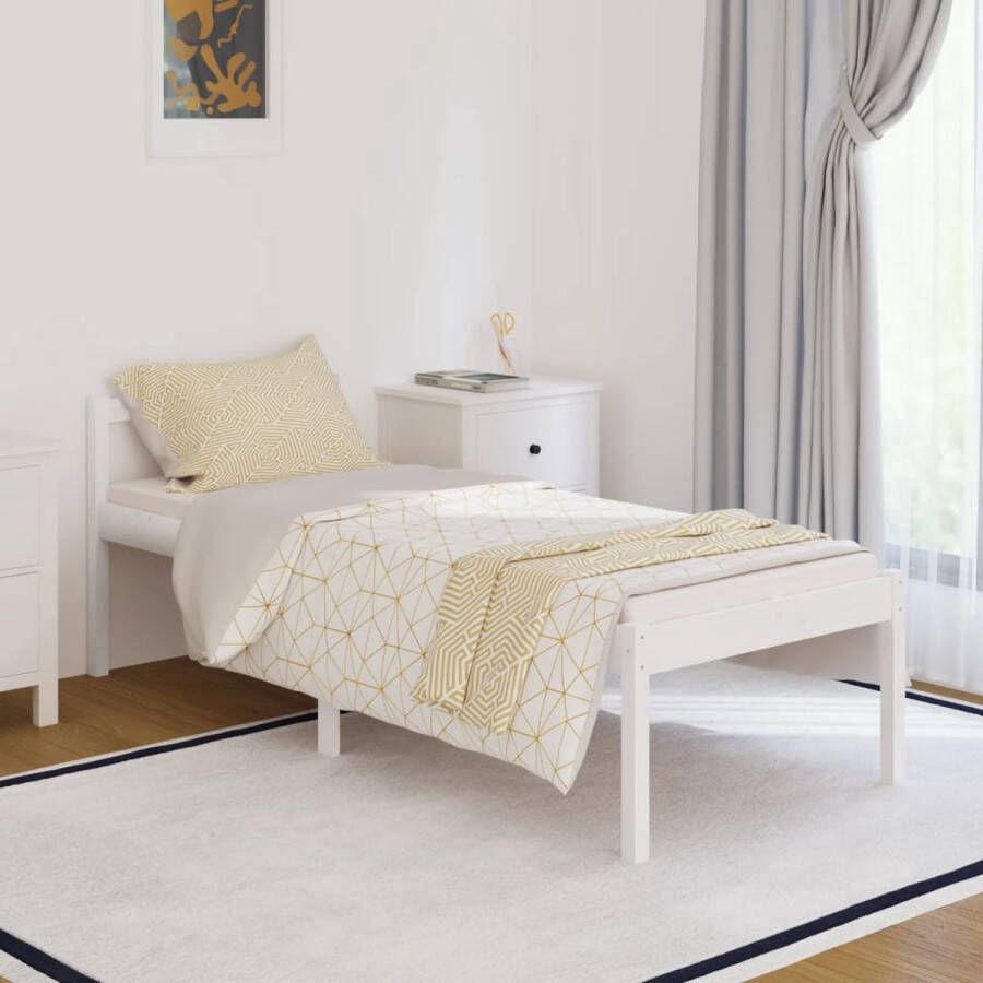 The Living Store Bedframe Grenenhout Wit 195.5 x 80.5 x 70.5 cm Geschikt voor 75 x 190 cm Matras