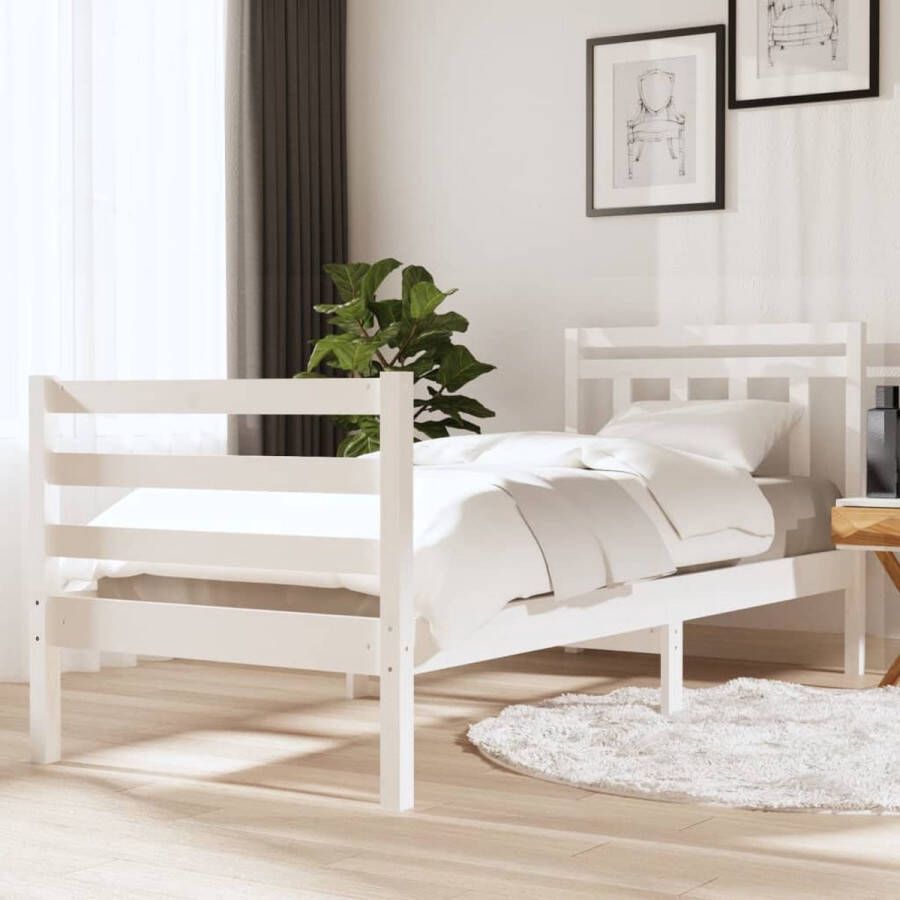 The Living Store Bedframe Grenenhout Wit 195.5 x 81 x 100 cm Geschikt voor matras 75 x 190 cm Montage vereist